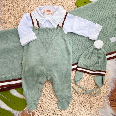 Saída de Maternidade Fofinho - Jardineira e Gorro - Verde